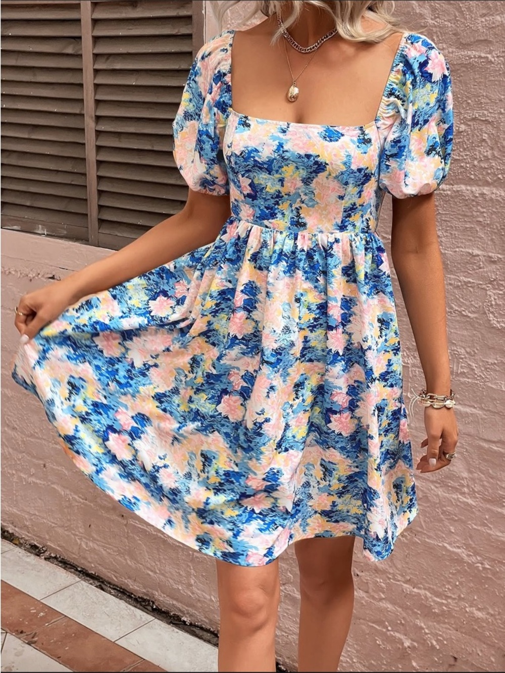 Puff Sleeve Babydoll Mini Dress